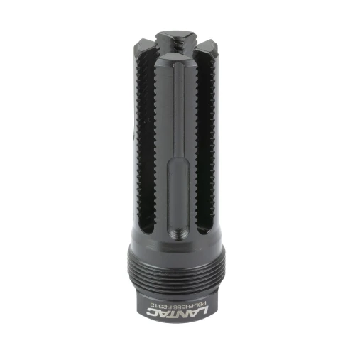 LanTac USA LLC LANTAC USA LLC LAM-556FH-PBL Lamprey Flash Hider – Precision Engineered Muzzle Flash Reduction for Tactical Excellence, black tactical flash hider with multi-port design and threading for firearm muzzle attachment.
