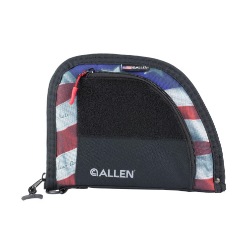 Allen Company 1127 Victory Series Tactical Pistol Case - Compact Handgun Storage with Accessory Pouch & Lockable Zippers, black, with an American flag design on the exterior.