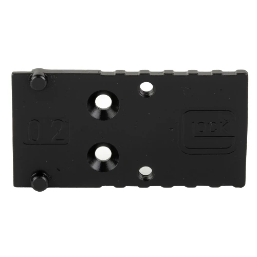GLOCK 74009 MOS Adapter Plate 02 for Gen 5, black metal gun accessory with multiple screw holes for mounting compatible optics, enhances shooting accuracy.