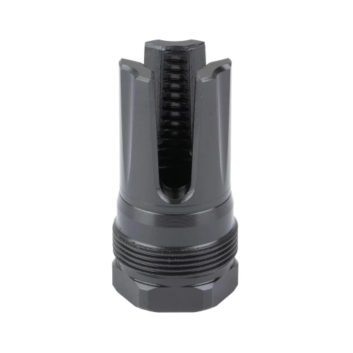 Breek Arms BRK4416 Low-Profile 3-Prong Muzzle Device, black lightweight steel design with three prongs, compatible with Plan B Mounting System for optimal efficiency and flash reduction.