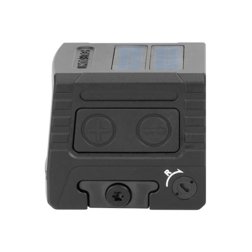 Holosun Technologies Holosun AEMS-MACRO-GD Tactical Enclosed Optic with Gold Reticle, durable 0.9-inch viewing window, solar failsafe, and adjustable controls.