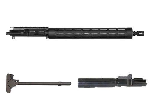 Davidson Defense Gyas 9mm AR-9 Complete Upper Build, 16-Inch Barrel, 1:10 Twist, Free-Float Tubular M-LOK Handguard – PI-RC-9MM-65743, black AR-9 upper assembly shown with M-LOK handguard, muzzle device, charging handle, and bolt carrier group on a white background.