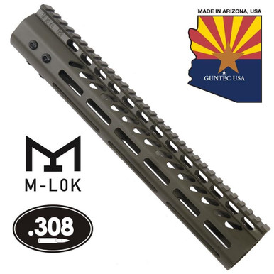 Guntec Usa Guntec USA GT-12MLK-308-G 12" Ultra Lightweight Thin M-LOK System Free Floating Handguard With Monolithic Top Rail (.308 Cal) (OD Green) - $78.30 at ABCSportZ