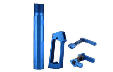 JE Machine Tech PS-BTP2BLU Combo | USA Made Blue Fluted Pistol Buffer Tube with Grip & Safety Selector for AR Platform