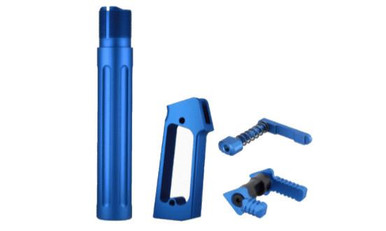 JE Machine Tech PS-BTP3BLU: USA Made Blue Fluted Buffer Tube & Pistol Grip Combo for AR Platforms