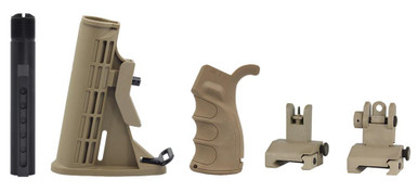 JE Machine Tech TS-ST2T Mil-Spec 223/5.56 Rifle Buttstock Upgrade Kit with Pistol Grip & Flip-Up Sights - USA Made AR Parts