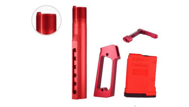 JE Machine Tech PS-BTMLRED-1 - USA Made Red DMPS Buffer Tube Combo with Adjustable Pistol Grip & 10-Round Magazine for AR Platform