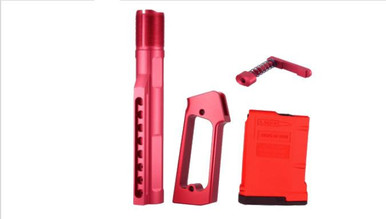 JE Machine Tech PS-BTMS2-RED: USA Made 8PT Fluted Buffer Tube + Pistol Grip & 10-Round Magazine Combo for AR-15/.223