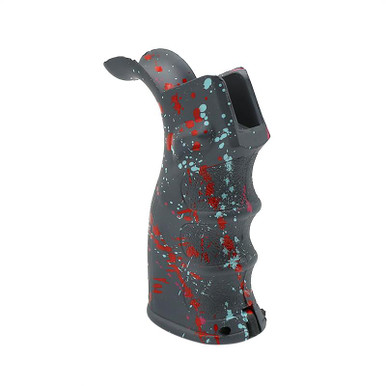 Tiger Rock Inc Tiger Rock Inc. HG003S-SGY-SPLATTER Cerakote Splatter AR Polymer Pistol Grip - Sniper Gray with Red, Pink, and Robins Egg Design - $22.09 at ABCSportZ