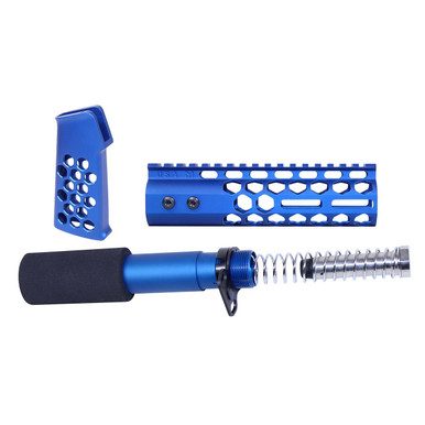 Guntec Usa Guntec USA AR-HCP-SET-BLUE AR-15 Honeycomb Pistol Furniture Set (7") (Anodized Blue) - $155.94 at ABCSportZ