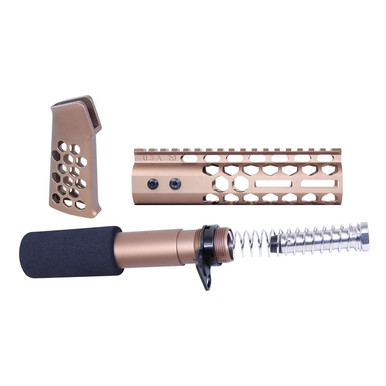 Guntec Usa Guntec USA AR-HCP-SET-BRZ AR-15 Honeycomb Pistol Furniture Set (7") (Anodized Bronze) - $155.94 at ABCSportZ