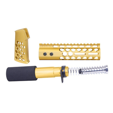 Guntec Usa Guntec USA AR-HCP-SET-GOLD AR-15 Honeycomb Pistol Furniture Set (7") (Anodized Gold) - $155.94 at ABCSportZ
