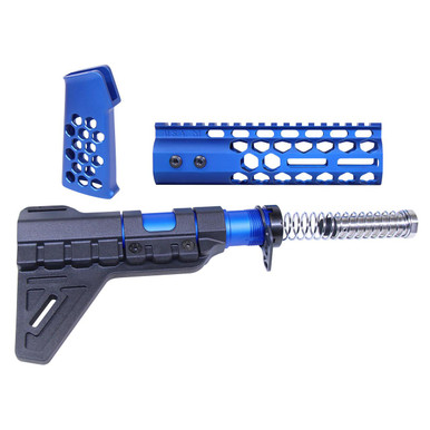 Guntec Usa Guntec USA AR-HCP-SET-PB-BLUE AR-15 Honeycomb Pistol Furniture Set With Brace (7") (Anodized Blue) - $179.94 at ABCSportZ