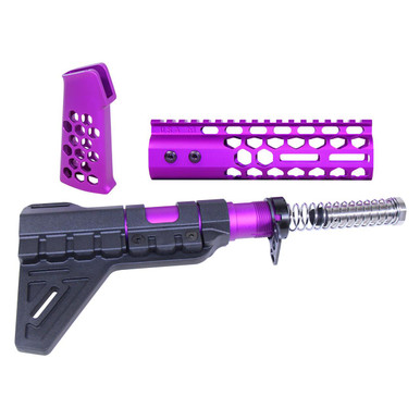 Guntec Usa Guntec USA AR-HCP-SET-PB-PURPLE AR-15 Honeycomb Pistol Furniture Set With Brace (7") (Anodized Purple) - $179.94 at ABCSportZ