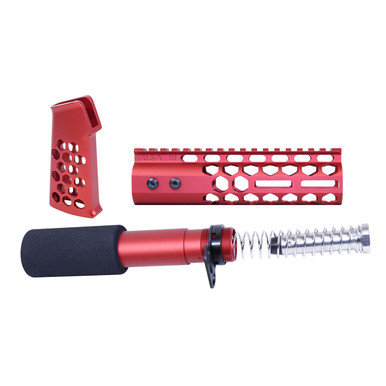 Guntec Usa Guntec USA AR-HCP-SET-RED AR-15 Honeycomb Pistol Furniture Set (7") (Anodized Red) - $155.94 at ABCSportZ