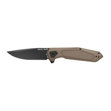 Real Avid RAV-3 Spring-Assisted Folding Knife, 3.25-Inch 8Cr13MoV Drop Point Blade, Black Oxide Finish, Aluminum Handle, Liner Lock