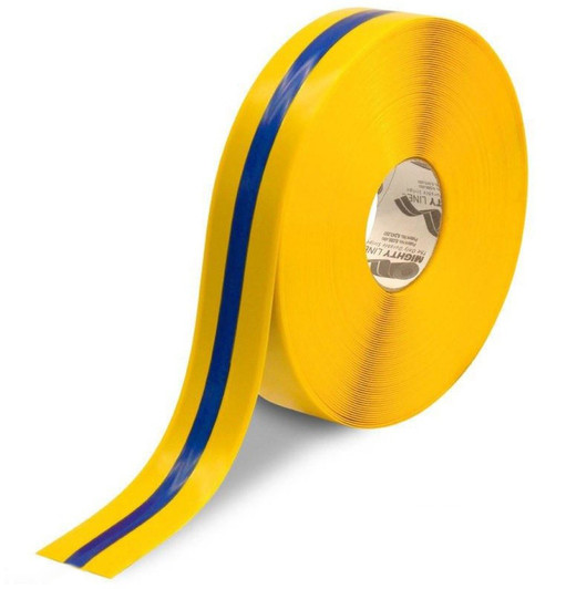2" Mighty Line Floor Tape - Yellow with Blue Center Line