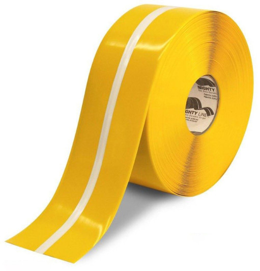 4" Mighty Line Floor Tape - Yellow with Glowing Center Line