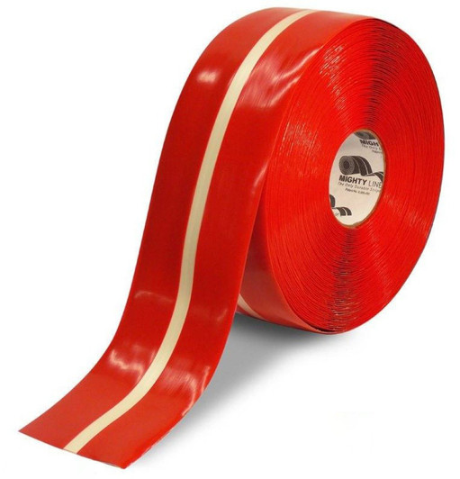 4" Mighty Line Floor Tape - Red with Glowing Center Line