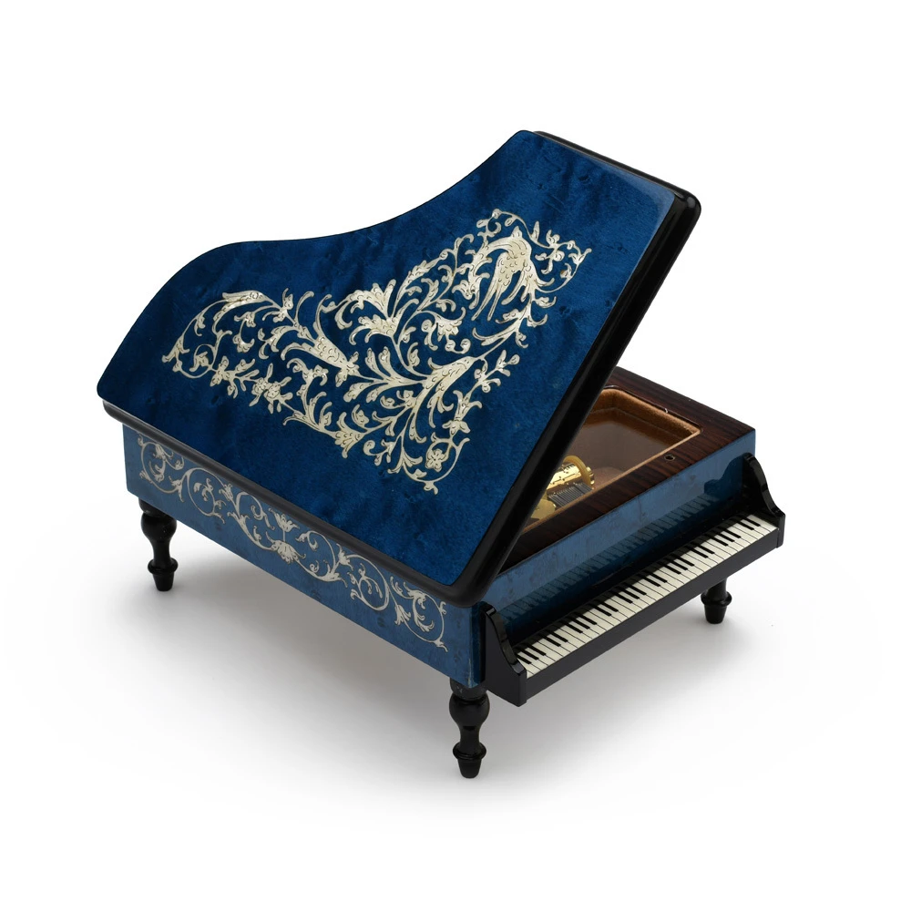 Incredible Full All Around Inlay 18 Note Royal Blue Grand Piano
          Arabesque Inlay Music Box