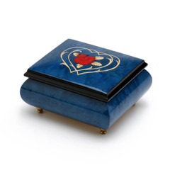 Radiant Blue Musical Jewelry Box With Double Heart and Red Rose Inlay Radiant Blue Musical Jewelry Box With Double Heart and Red Rose Inlay