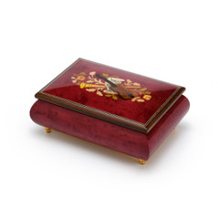 Astonishing Handcrafted 30 Note Red Wine Musical Instrument Theme Wood Inlay Music Box