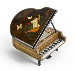 Gorgeous 18 Note Miniature Musical Grand Piano with Musical Theme Inlay