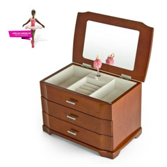 Modern Wood Tone 18 Note Ballerina 3 Tiered Musical Jewelry Box - - Easy Song Selection Modern Wood Tone 18 Note Ballerina 3 Tiered Musical Jewelry Box - - Easy Song Selection