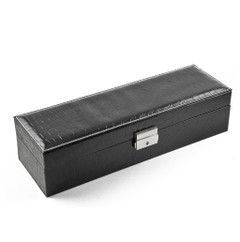 Modern Black Croc Skin Faux Leather Panel Rectangular Watch Box