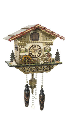 Musical Black Forest Quartz Chalet Style Cuckoo Clock with Animated Wanderer and Mill-Wheel Musical Black Forest Quartz Chalet Style Cuckoo Clock with Animated Wanderer and Mill-Wheel