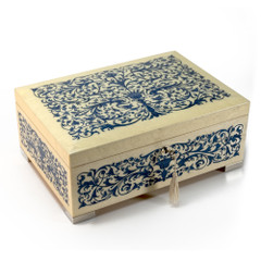 Grand Arabesque Inlay Double Level Blue and Ivory Italian 30 Note Music Box