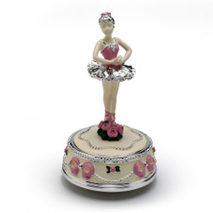 Inspiring Silver with Pink Accent of Roses and Ribbons Animated Ballerina Figurine