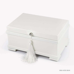 Contemporary 18 Note Matte White Musical Jewelry Box with Lift-Up Tray