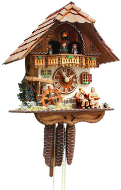 Black Forest VDS Certified 1 Day Musical Cuckoo Clock with Mill Wheel and Grandparents by Rombach and Haas