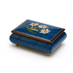 Hand-made 30 Note Royal Blue Edelweiss Inlay Musical Jewelry Box
