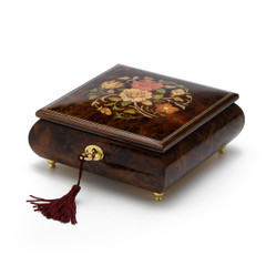Handcrafted 18 Note Floral Inlay Music Box with Lock and Key Handcrafted 18 Note Floral Inlay Music Box with Lock and Key