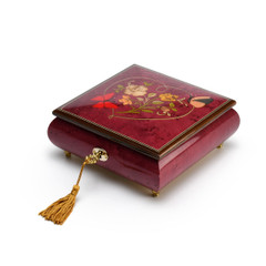 Red Wine Butterfly with Heart Outline Inlay 23 Note Musical Jewelry Box