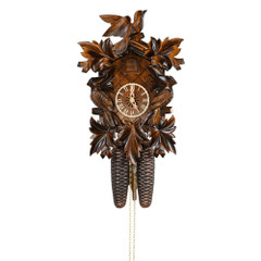 Majestic Carved Black Forest 8 Day Mechanical Traditional 5 Leaves and 3 Birds Cuckoo Clock