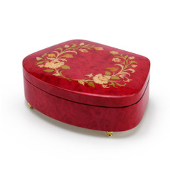 Sea Shell Shaped 22 Note Red Wine Italian Music Box with Floral Motifs