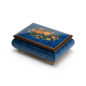 Old World 30 Note Italian Blue Floral Music Jewelry Box 