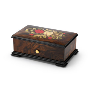 Handcrafted Reuge Swiss 36 Note Red and White Rose Inlay