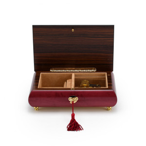 Radiant 30 Note Double Hearts with Red Rose Raspberry Musical Jewelry Box