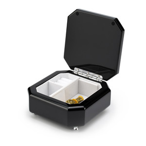 Midnight Black 18 Note Hi Gloss Beveled Musical Jewelry Box