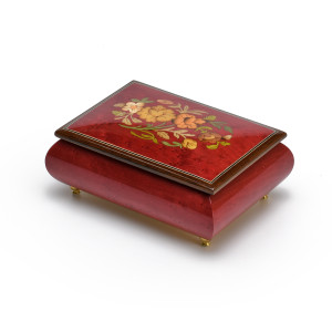 Old World 23 Note Italian Red Floral Music Jewelry Box