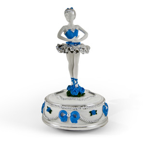 Inspiring Silver with Blue Accent of Roses and Ribbons Animated Ballerina Figurine