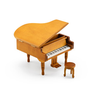 Incredible Wood Tone Miniature Replica of a Baby Grand Piano with Bench