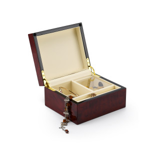 Modern Hi Gloss 30 Note Burl Wood Jewelry Box