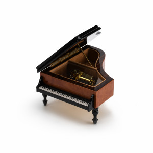 Gorgeous 30 Note Burl-Elm Music and Floral Theme Grand Piano Music Box