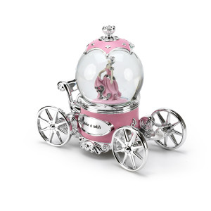 Extraordinary Pink and Silver Fairy Tale Princess Snow Globe Musical Carriage
