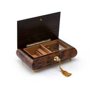 Classic Style 30 Note light Burl-Elm with Rosewood Border Musical Jewelry Box